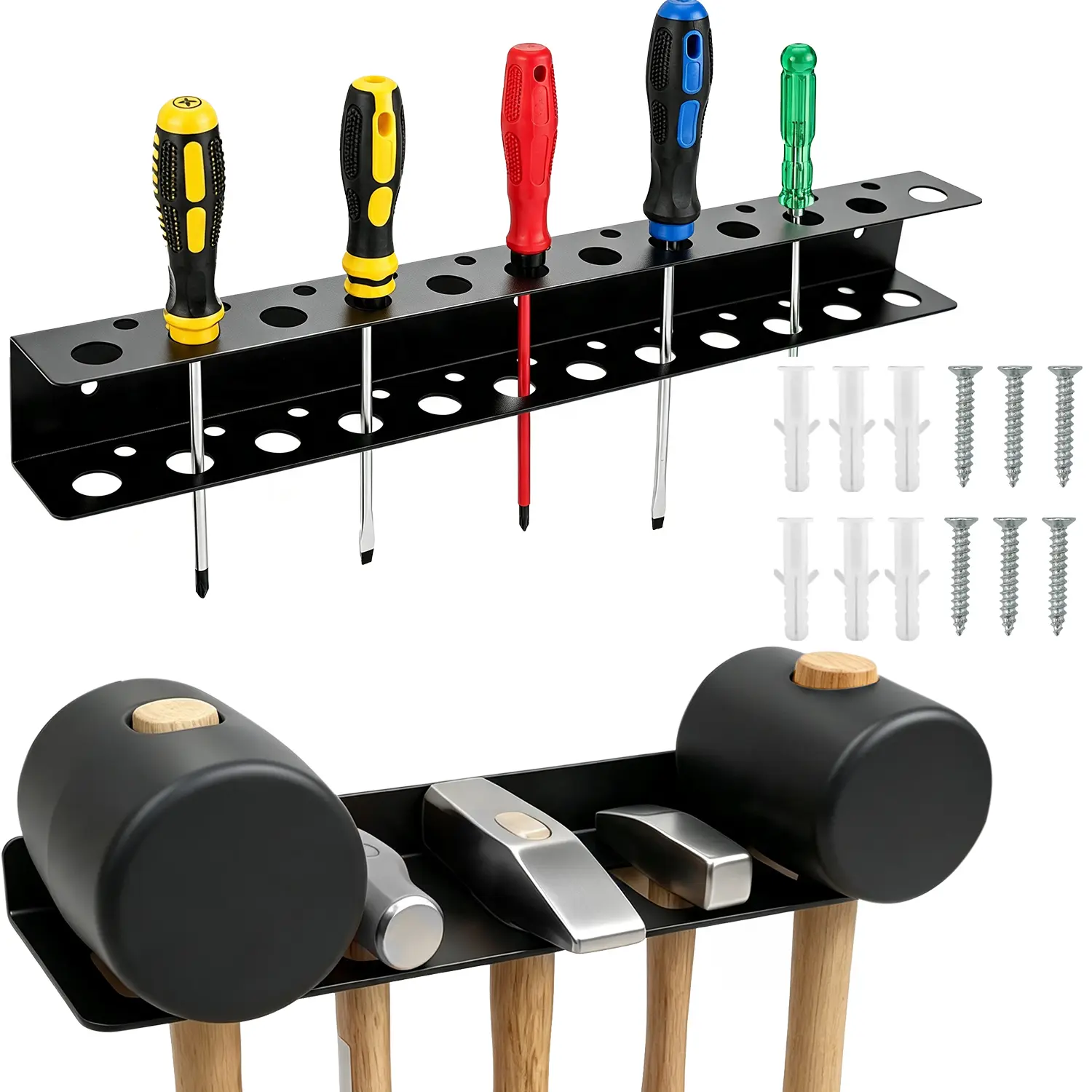 Screwdriver Pliers Hammer Wall‑Mount Storage Rack Set, Easy to Install, Holds Over 10 Tools, Perfect for Garage, Workshop & Workbench