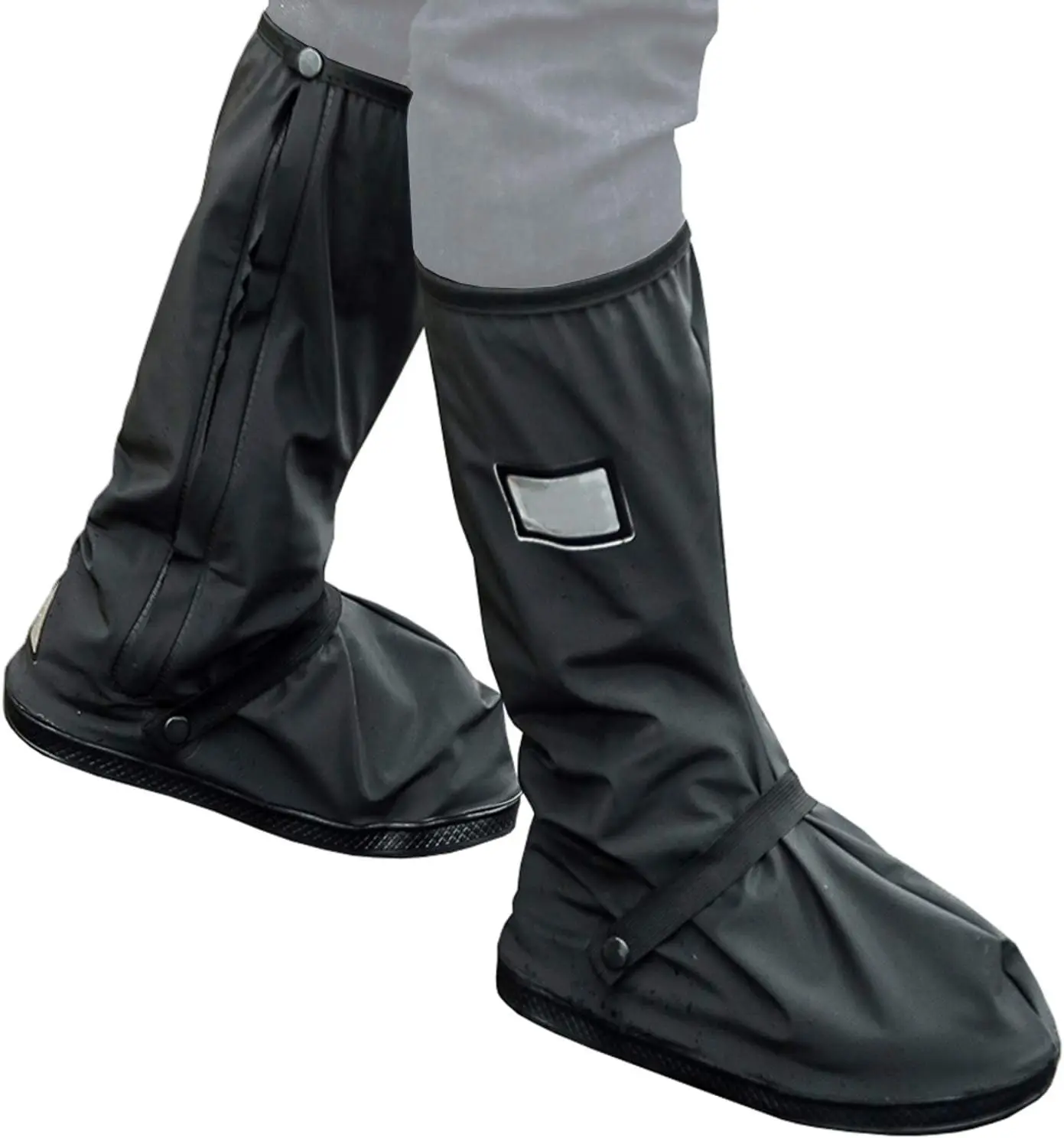 Heavy Duty Waterproof PVC Shoe Covers - Non-Slip Reusable Protection for Motorcycle Riding, Work Boots, Home Improvement DIY Outdoor Gear, Black