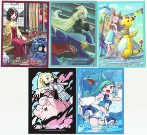 5 Pokemon Card Sleeves Cynthia & Garchomp ver. 2, Lillie & Clefairy, Jasmine & Ampharos, Erika's Holiday & Lisia & Altaria ver. 2