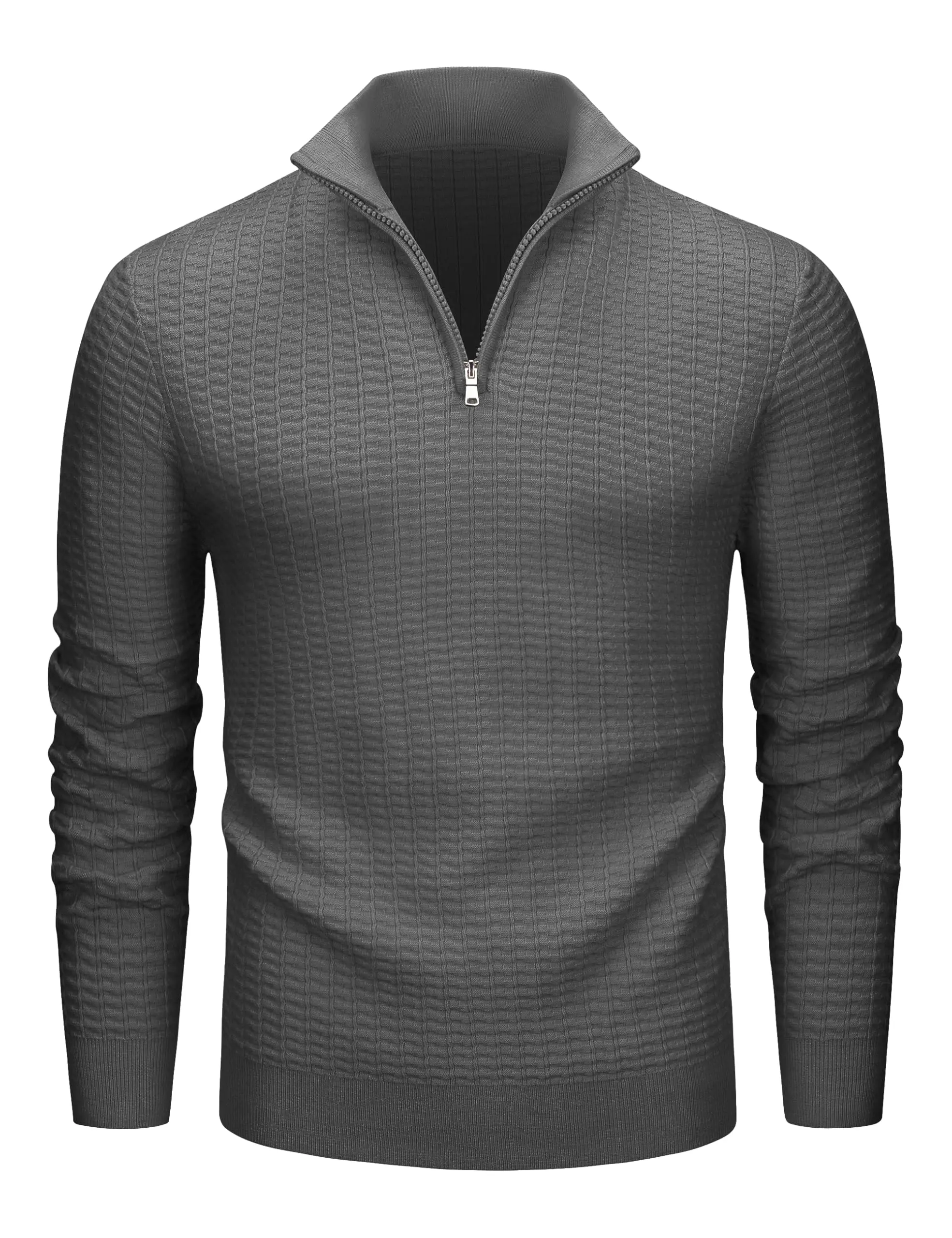 MAGCOMSEN Men's Sweater, 1/4 Zip Waffle Knit Pullover with Long Sleeves, Mock Neck and Ribbed Collar for Casual Menswear