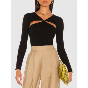 Women's Solid Color Long Sleeve Cutout Top