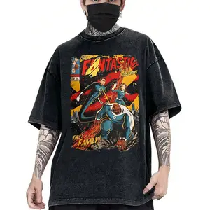 Men's T-Shirt, Retro, Superhero - Comic Theme, "The Fantastic 4" Graphic Print, Pattern, Loose Fit, Short Sleeved, TopTop