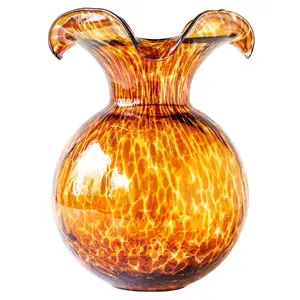 Vietri Hibiscus Glass Brown Tortoiseshell Fluted Vase