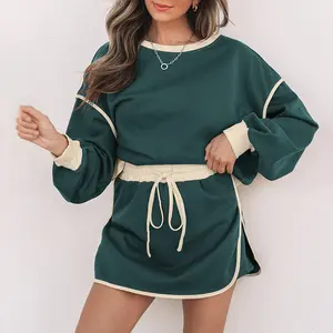 MULLVEIG Women's St Patrick's Day Sweatsuit 2 Piece Set Lucky Green Contrast Pullover Matching Skort Casual Lounge Wear Tracksuit