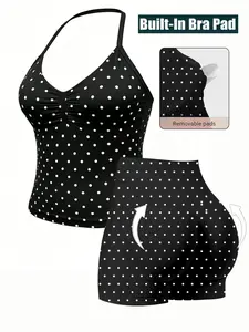 Fashionable Sports Set for Fitness Enthusiasts, Polka Dot Print Halter Top and Shorts, Summer Gym Yoga Running
