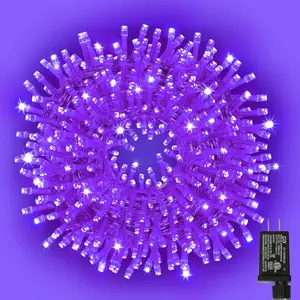 LAMPHOME 33ft Halloween Decorative Mini Lights, 100 LED Transparent Wire Fairy Starry String Lights Plug in, 11Lighting Modes, for Halloween Decoration Outdoor Xmas Tree Party Decoration (Purple)