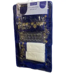 Glory Home Design Taylor 19 pcs Embroidered Bath Mat Set with Gold Accents and Elegant Design