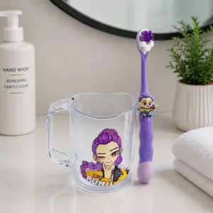 Cute Cartoon Character Toothbrush Cup Set, Acrylic Bathroom Water Cup, Soft Bristle Toothbrush, Fun Gift for Birthday