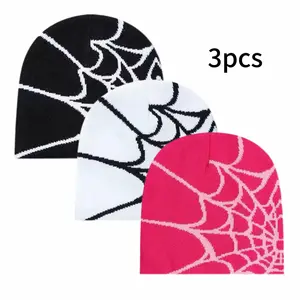 Spider Web Knit Beanie Skull Cap 3pcs Combo