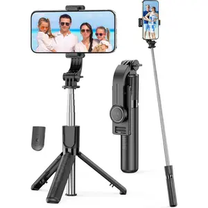 Portable Selfie Stick, 4 in 1 Extendable Phone Tripod Stand with Detachable Wireless Remote & Phone Holder 360° Rotating Mini Travel Tripod Compatible with iPhone 16/15/14/13 Pro/Android/Gopro