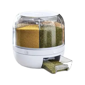 360° Rotating Grain Dispenser - 6-Grid Food Storage Container with Sealed Lid & Drawer for Rice Beans & Cereals