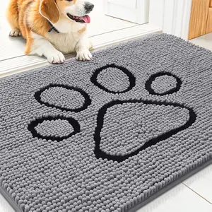 Dog Door Mat for Muddy Paws, Absorbent Dirt Trapper Non Slip Quick Dry Washable Chenille Mat for Mud Dogs, Entry Rug for Indoor and Outdoor (30x20 Inches, Grey)