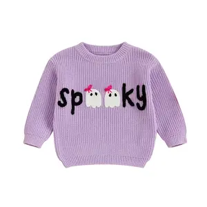 REDWOON Baby Boy Girl Halloween Sweater Ghost Embroidery Cable Knit Sweater Infant Toddler Halloween Clothes