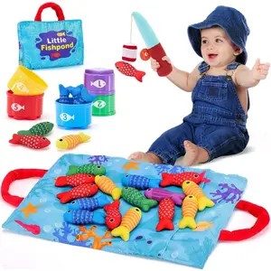 hahaland Montessori Toys for 1 Year Old Boy Girl Birthday Gift - 10 in 1 Cloth Fishing Game Easter Basket Stuffers for Toddler Toys 1-3 with Stacking Cups - Number Counting, Color Sorting Learning Multi Activity Playset