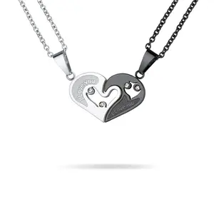 PROSTEEL Matching Puzzle Heart Necklace Pendant Stainless Steel Couple Necklaces Lovers Friendship Jewelry Unisex For Men Women Gift Box
