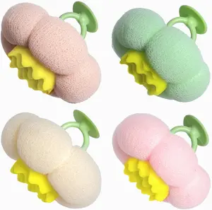 4 Pcs Bath Sponge – Super Soft Yellow Flower-Shaped Suction Cup Bath Sponge, Upgraded 2-in-1 Flower-Shaped Ball Exfoliating Bath Loofah Cleaning Brush,Mesh Shower Body Sponger – Gentle Exfoliating & Deep Cleansing – Ideal for Daily Shower, Travel, or Gift