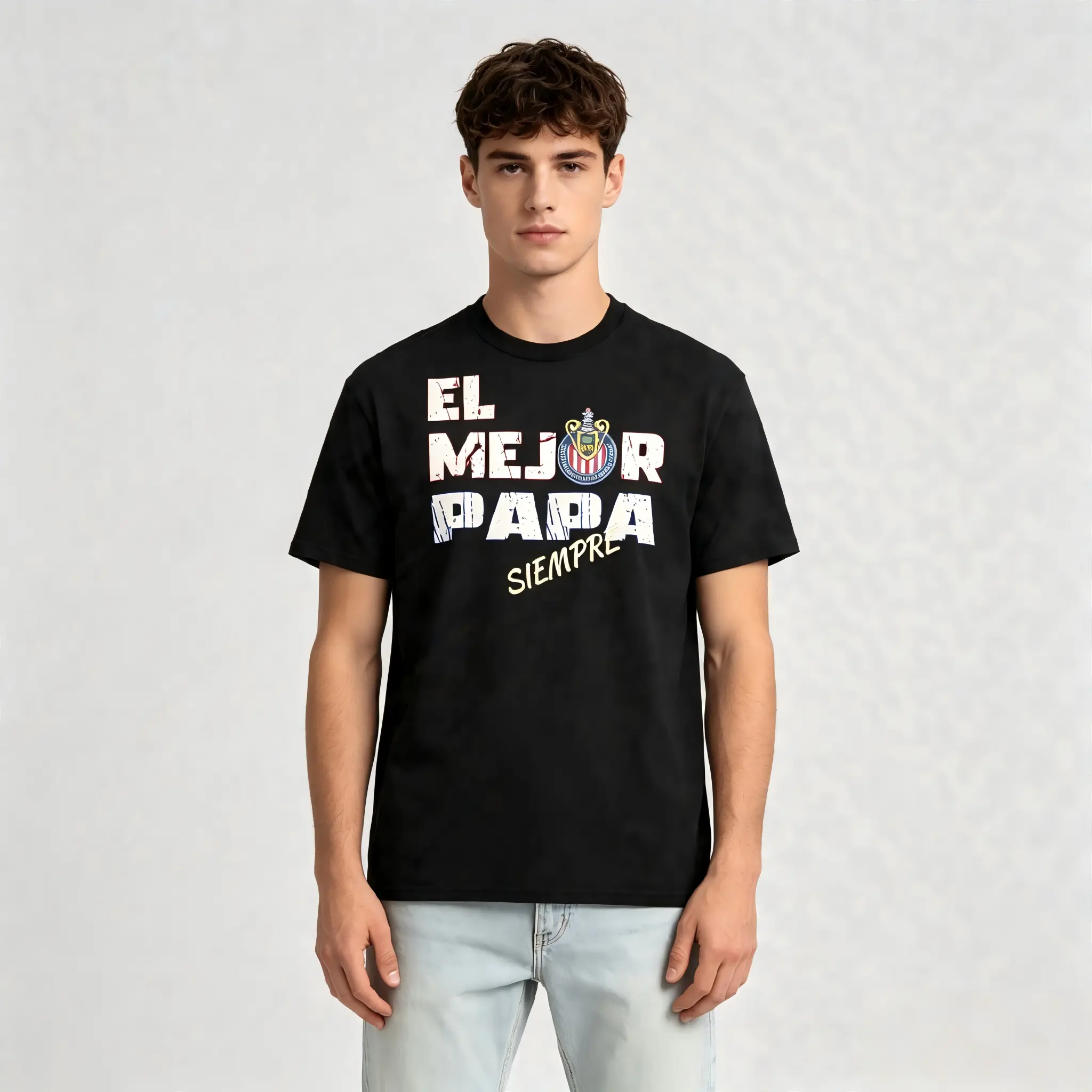 Men's 2026 Summer Chivas Guadalajara Loose-Fit Boxy Cut Tee - Unisex Round Neck Soft Cotton Casual Short-Sleeve Top with Polyester Sleeves, Broken-In Streetwear Graphic Print Basics, Drape (Father's Day Black)