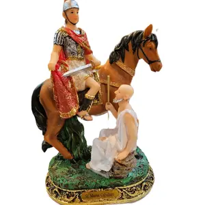 San Martin Caballero 9" - Handcrafted Religious Statue with Saint on Horseback and Pilgrim Detail Decoration Ornaments