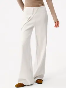 EMMIOL Women Low Waist Drawstring Flare Sweatpants Soft Stretch Wide Leg Lounge Pants Minimalist Streetwear Daily Outfits