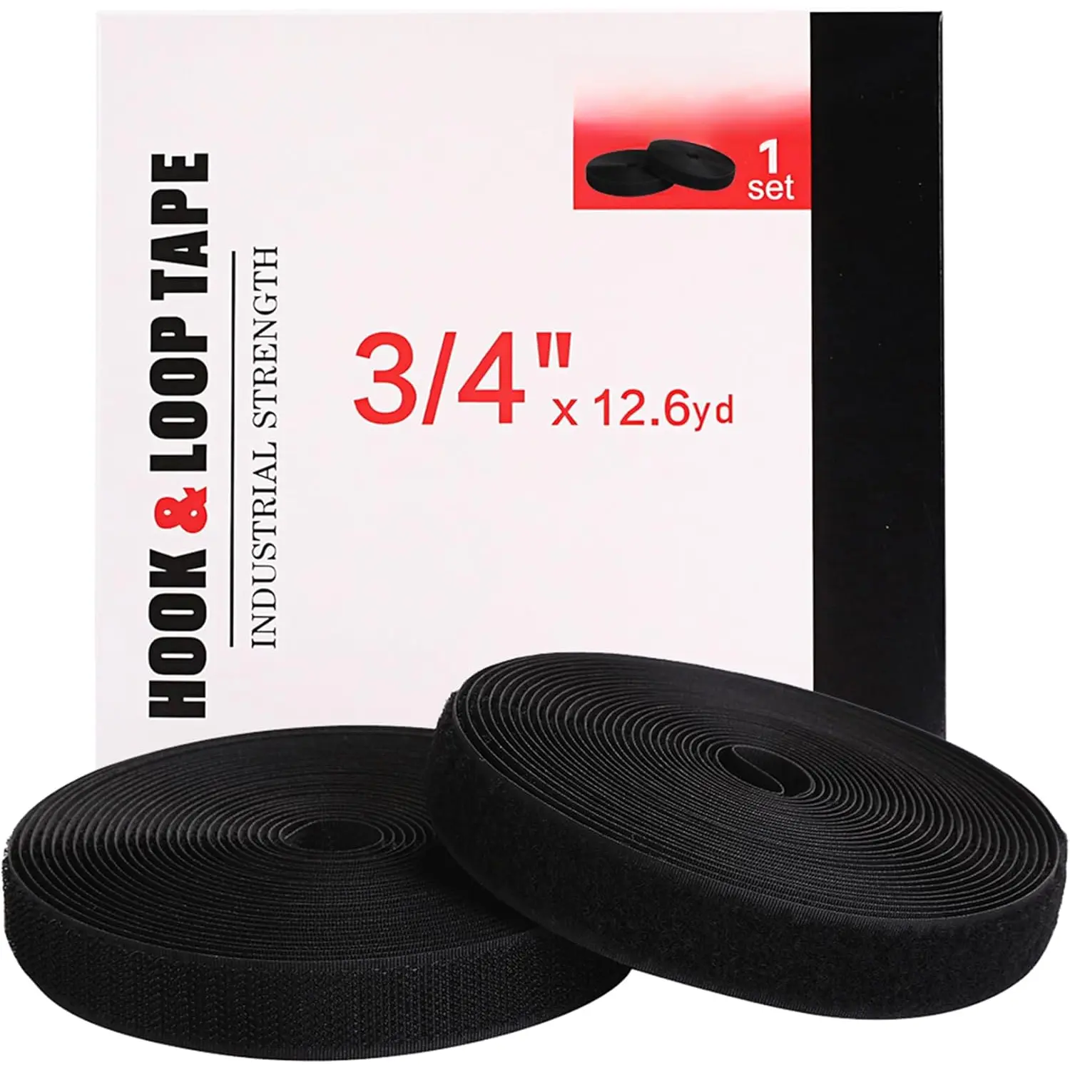 Sew on Hook and Loop Style 3/4 Inch Non-Adhesive  Nylon Strips Fabric Fastener Non-Adhesive Interlocking Tape Black,12.6 Yard