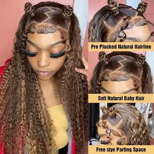 Simidola Hd Transparent Blonde Highlight Wig 13x6 Lace Frontal Wig Human Hair Deep Wave Bouncy Curl Blonde Ombre Color Water Wave Frontal Wigs For Women On Clearance