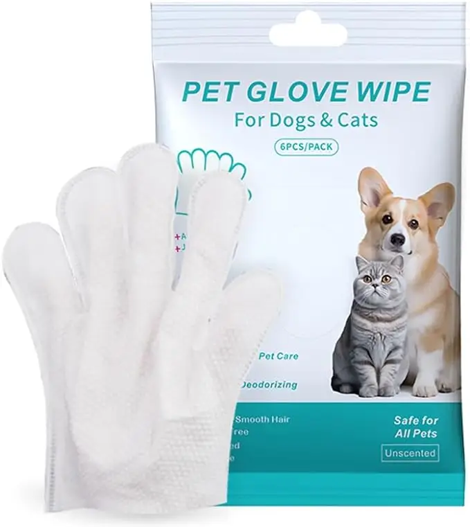 Dog mother day Grooming wipes, Cleaning & Deodorizing Grooming Gloves, Nourish Fur Glove Wipes for Daily Care and Traveling, Rinse Free 6PCS