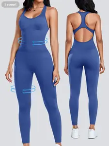 Shapewear Jumpsuit for Women, Tummy Control Cut Out Backless Racerback Bodycon Jumpsuit, Sexy Padded Bra Unitard, All Season Activewear, Backless Sports Jumpsuit