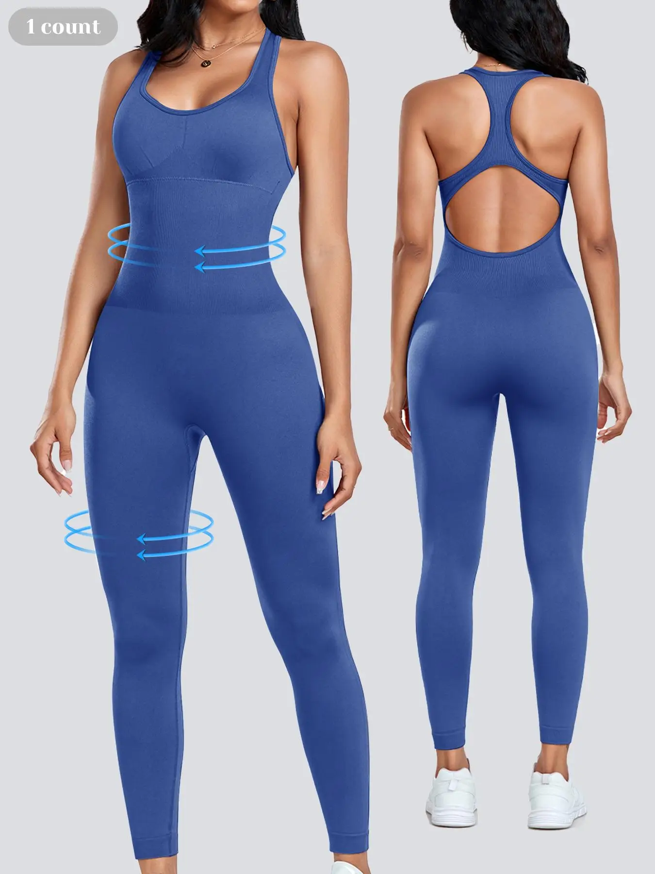 Shapewear Jumpsuit for Women, Tummy Control Cut Out Backless Racerback Bodycon Jumpsuit, Sexy Padded Bra Unitard, Backless Sports Jumpsuit