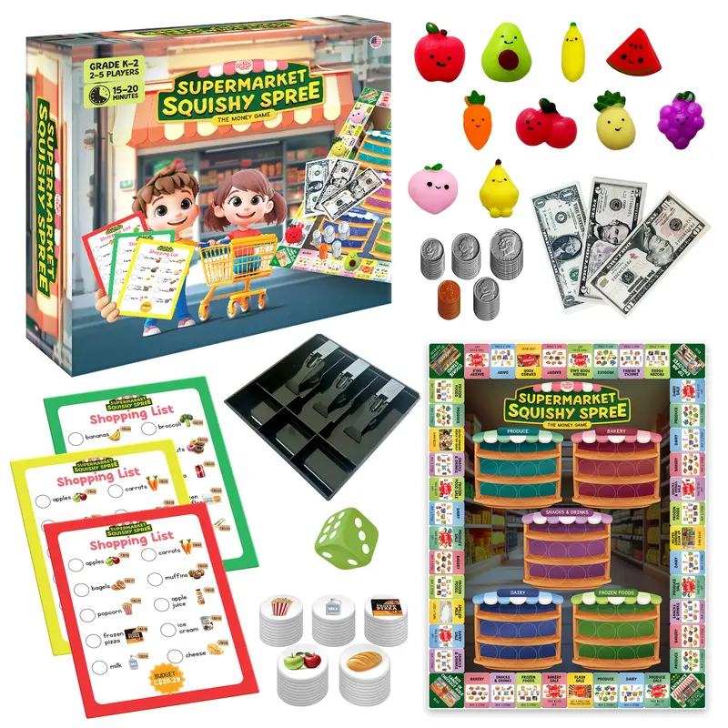 Supermarket Squishy Spree - Money Skills Board Game for Kids, Grades K-2, Ages 4+, Count Coins & Dollars, Practice Budgeting & Smart Spending, 2-6 Players