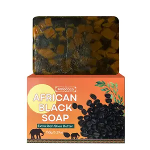 Amococo African Black Soap Bar with Shea Butter | Deep Cleansing, Acne & Dark Spot Fading, Hydrating for All Skin Types 150g