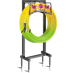 Garden Hose Holder, Heavy Duty Metal Water Hose Holders Stand with 4 Spikes, Freestanding Outdoor Water Pipe Storage Rack Hanger 150ft for Outside Yard Lawn Decor