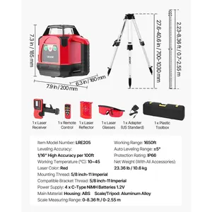 VEVOR Rotary Laser Level Kit, 1650ft 360-Degree Self Leveling Red Horizontal Laser Transit, with Heavy-duty Tripod, Receiver, Remote Control, Toolcase, IP54 Waterproof, 0.06 in/100 ft for Construction