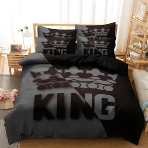 3pcs Soft And Comfortable Gray And Black King Crown Pattern Duvet Cover Set - 1 Duvet Cover + 2 Pillowcases Without Core - Bedding Set For Bedroom, Guest Room And Dorm Decoration Decorative Duvet Cover