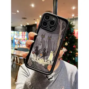 Cute Black Cat Jack-O'-Lantern-Carrying Ghost TPU Phone Case - Thick, Shockproof, Waterproof, Scratch-Resistant Cover with Multicolor Casing - Protection Tech Accessory for iPhone 13,14,15,16,16 Plus,16 Pro Max