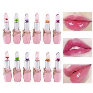 QIUFSSE 2PCS Flower Jelly Lipstick Set, Magic Temperature & pH Color Changing Lip Balm, Infused with Real Dried Flowers, Long Lasting Moisturizing Crystal Clear Lip Gloss