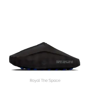 Black Concept Testing Mule Slides, Blue Cushioning Massage Outsole, Breathable Fabric Upper, Futuristic Tech Slides