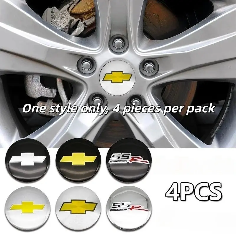 4 Pack 56mm Aluminum Alloy Wheel HUB Center Cap Sticker Decal, Automotive Decorative Emblem for Chevrolet Cruze, Captiva, Aveo, Spark, Colorado, Decal For Cars, Car Decals, Automobile Decals, Vehicle Decoration, Car Accessories