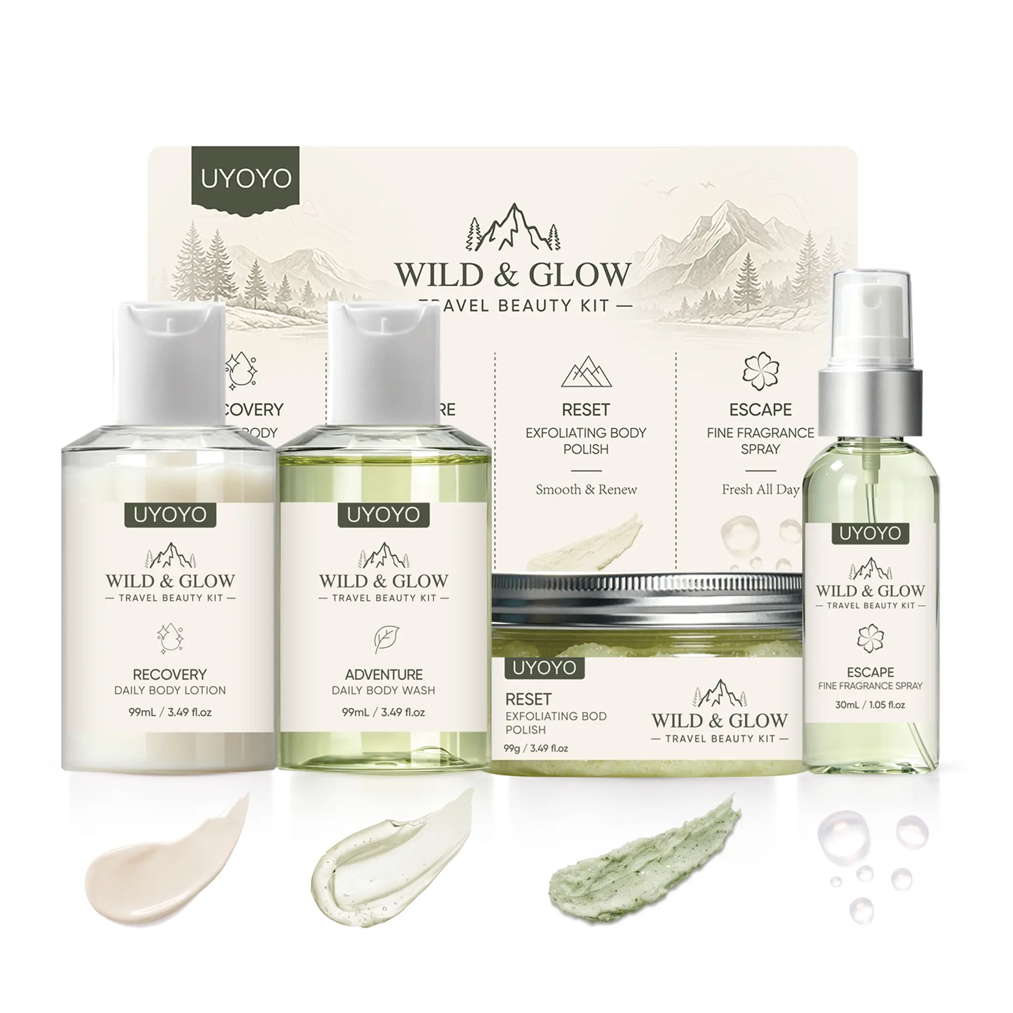 Body Care Gift Set, Daily Body Wash, Lotion, Body Scrub & Fragrance Spray, Complete Self Care Travel Kit, 4 Pieces sohochic to so woong skin refreshing