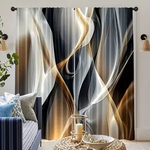 2-Piece Curve Print Curtains, Fashionable Rod Pocket Window Drapes for Bedroom & Living Room, Easy Installation
