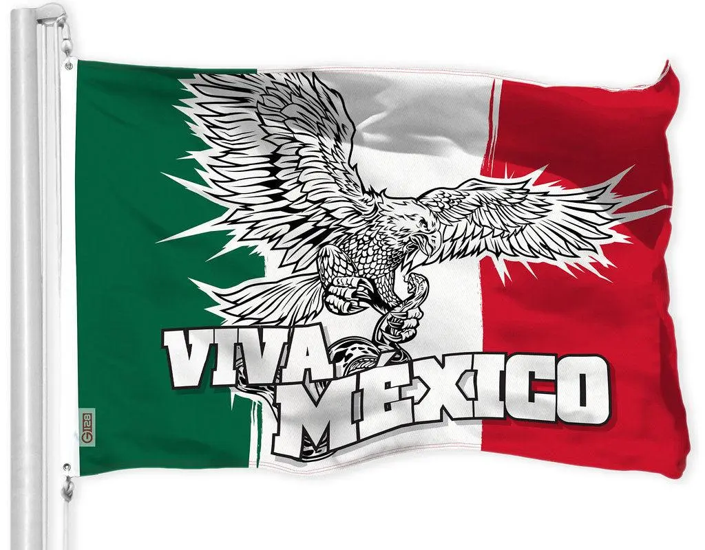 Viva Mexico Flag 3x5 ft LiteWeave Printed 150D Polyester, Vibrant Colors, Brass Grommets, Single Sided, Not Embroidered