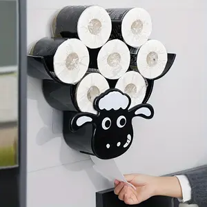 Cute Sheep Roll Paper Holder, Wall-Mounted Creative Design, No Drilling Required, Easy Installation, Minimalist Style, Only Frame Sold