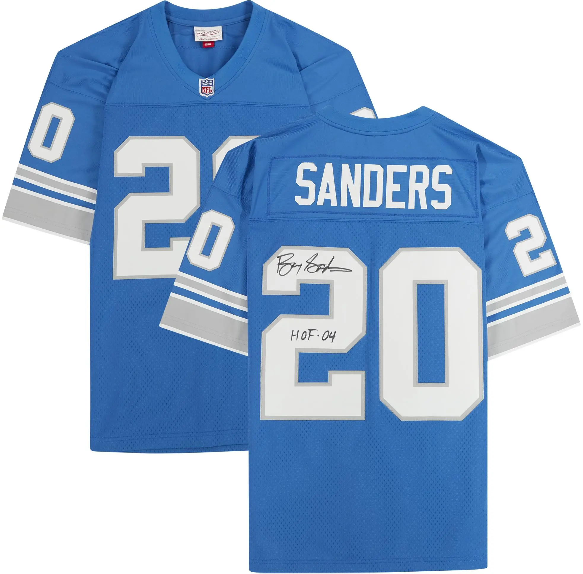 Barry Sanders Detroit Lions Autographed Blue Mitchell & Ness Replica Jersey with "HOF 2004" Inscription - Fanatics Authentic Certified