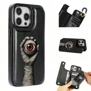 1PC Eyeball Design Flip Wallet Phone Case with Stand Grip, Synthetic Leather & PC Shockproof Protective Cover with Card Slots, Compatible with iPhone 17 Pro Max/17 Air/16 Pro/15/14 Plus/13/12 Series & Samsung S25 Ultra/S25/S24 Ultra/S23 Ultra/S22 Ultra,
