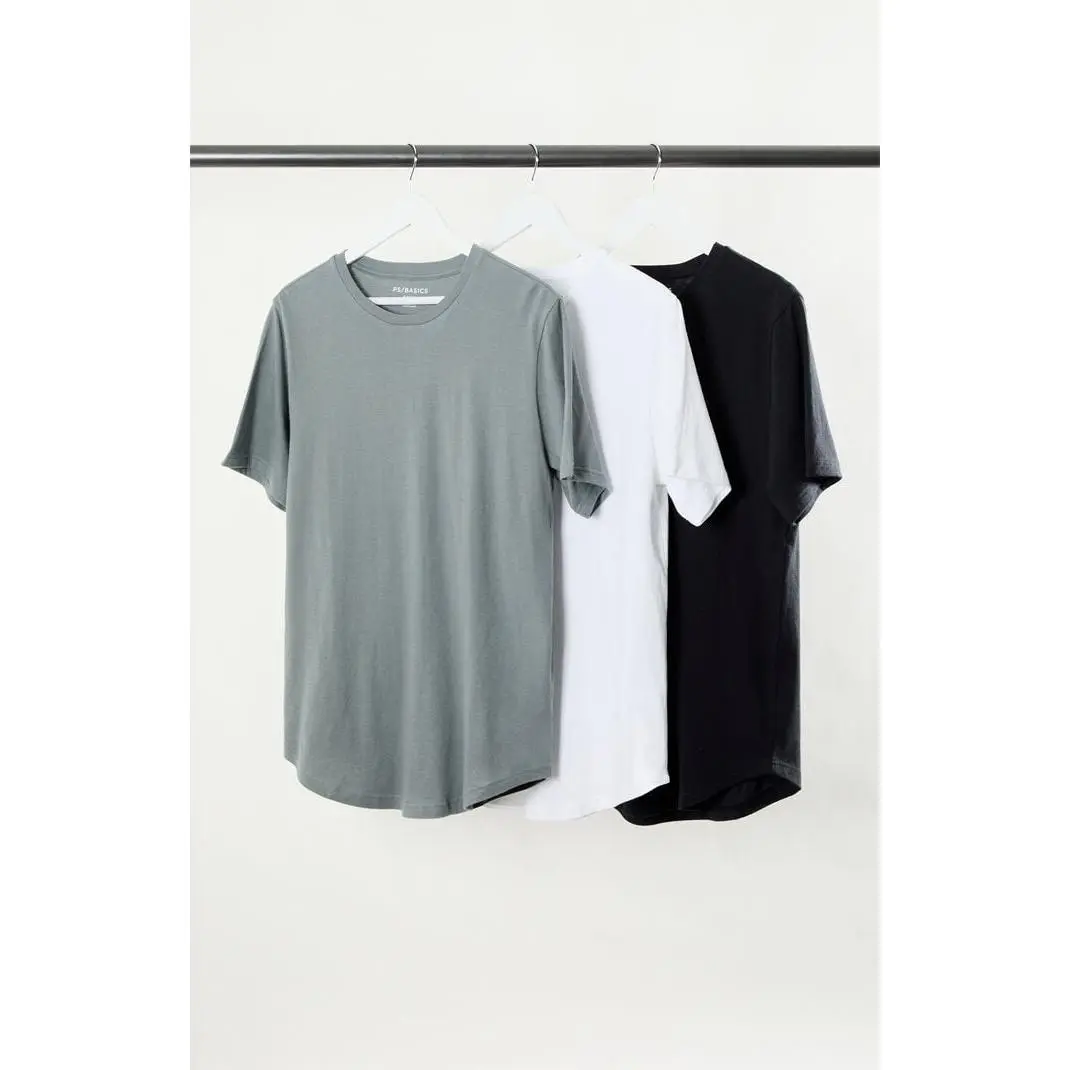 PS Basics Men's 3 Pack Solid Color Scallop T-Shirts
