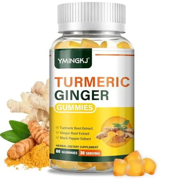 YMINGKJ Edible Turmeric Gummies - Premium Turmeric, Ginger, Black Pepper Botanical Herbal Gummies, Natural Bio Curcumin Antioxidants Nutritional Natural Supplements for Enhanced Absorption & Health Support