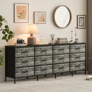 Extra Wide 70 Inch Fabric Dresser & TV Stand - 12 Drawers Storage Chest - Fits 65-80 Inch TVs - Bedroom Closet Organizer & Large Entertainment Center - Brown