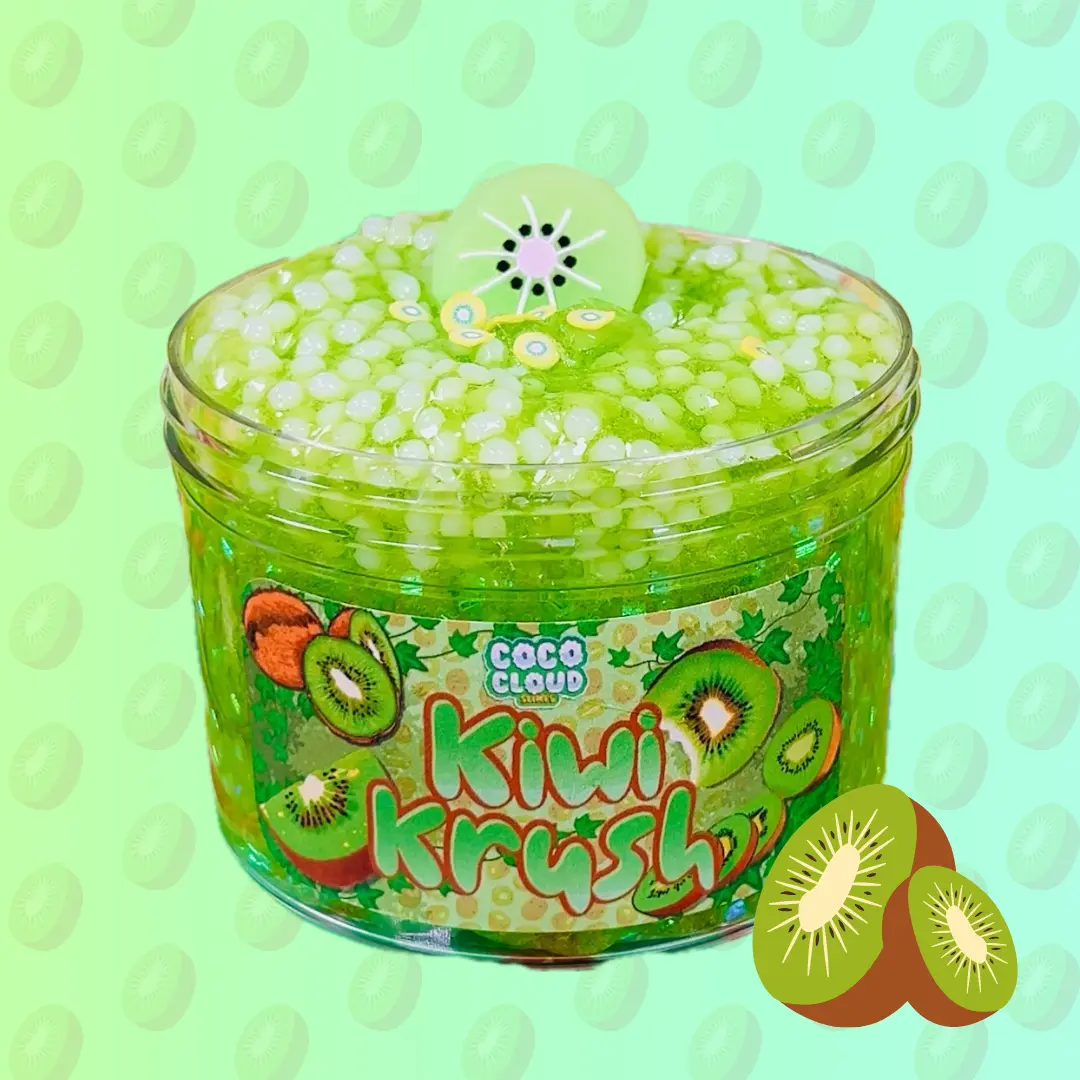 Kiwi Krush Slime, Slushy bead and Bingsu bead crunchy texture slime, Kiwi scented slime by Coco Cloud Slimes