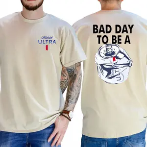 Funny Bad Day Beer Graphic T-Shirt, Crushed Can Humor Back Print Tee, Vintage Drinking Shirt for Men, Casual Party Unisex Top