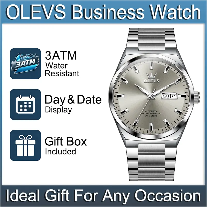 OLEVS 9907 Men's Automatic Mechanical Watch, Business Casual Wristwatch, Week & Date Display, Luminous Hands, 3ATM Daily Splash Resistant, Ideal Birthday & Anniversary Gift For Him