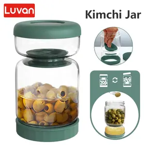 Glass Pickles Jar with Lids Strainer Olives Hourglass Jug Food Storage Kimchi Container Jalapenos Fermentation Kitchen Separator